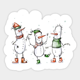 Three Cartoon Snowmen Sticker